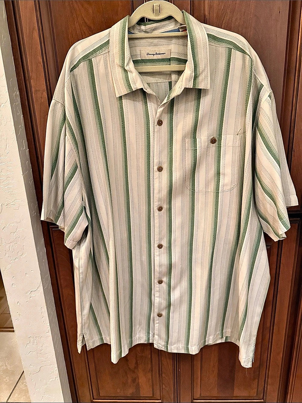 Tommy Bahama Striped Silk Shirt in Green & Cream 3XB Like New